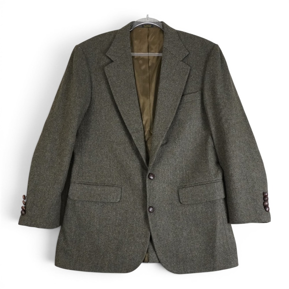 Deansgate VTG Tweed Jacket 40L Mens Gray Herringbone 100% Wool Marled Blazer USA